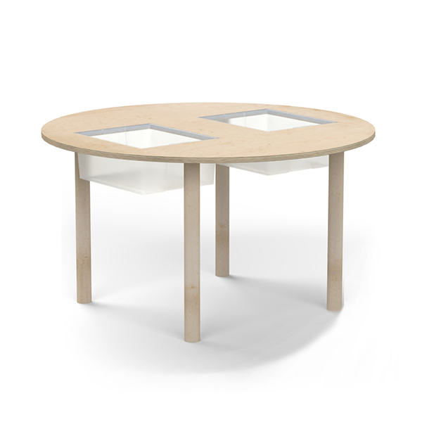 Mesa sens. cubetas Ø110 cm. T2 patas Madera/Madera